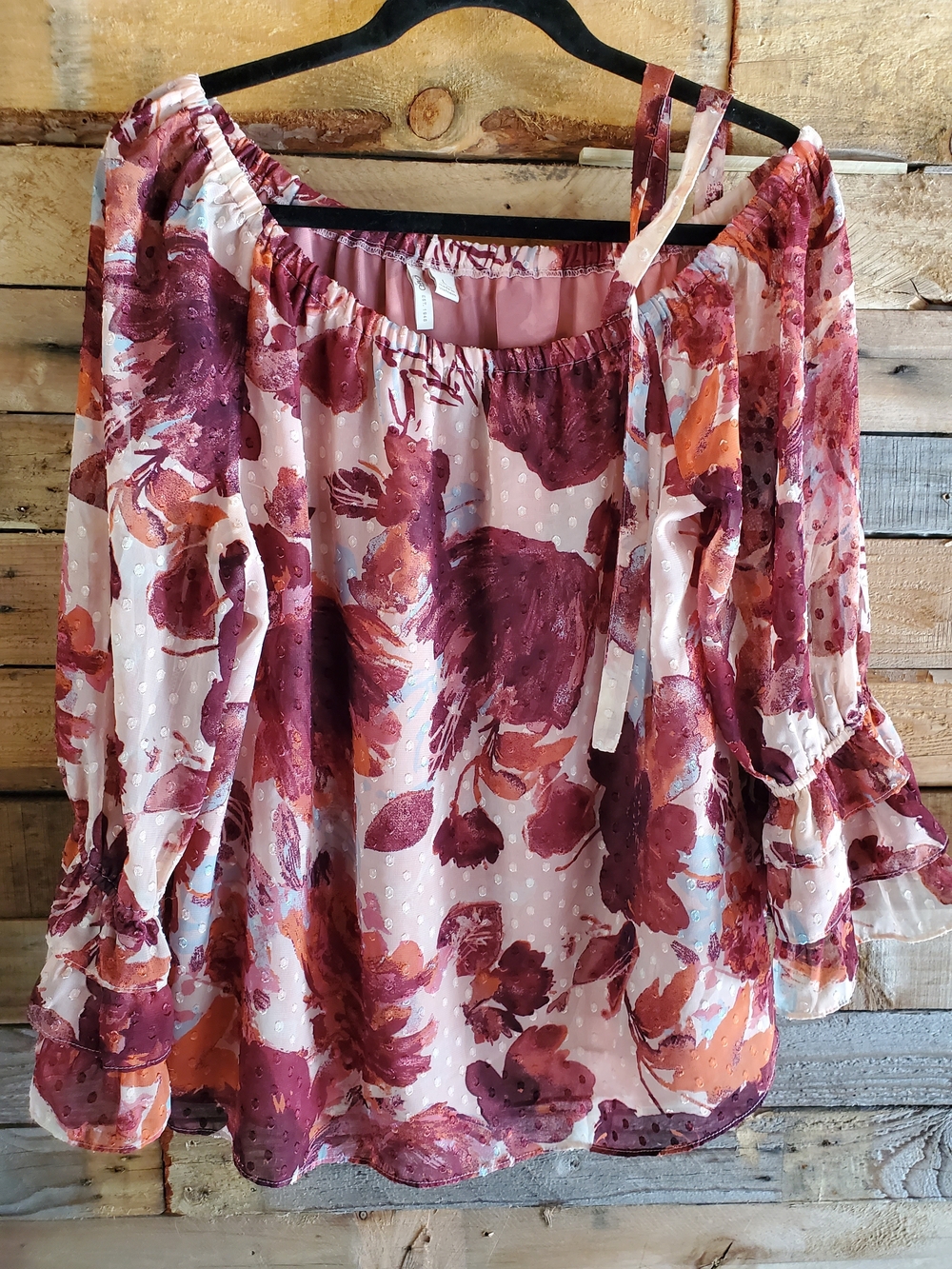 Cato Floral Off-Shoulder Blouse in Pink and Wine